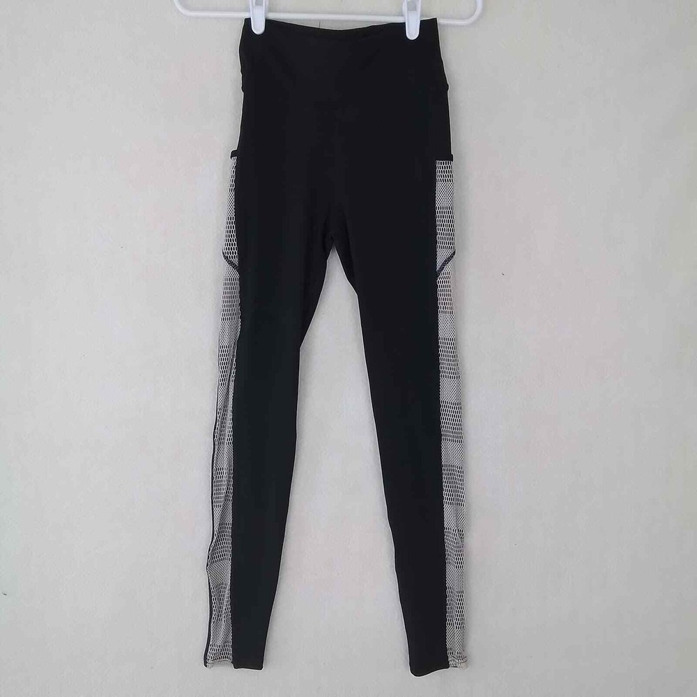 Pop Fit Athletic High Rise Leggings Size XS in‎ Black with White Mesh Sides